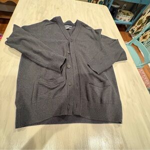 Eddie Bauer Cardigan Sweater Mens Large Dark Gray Cotton Cashmere Knit Button